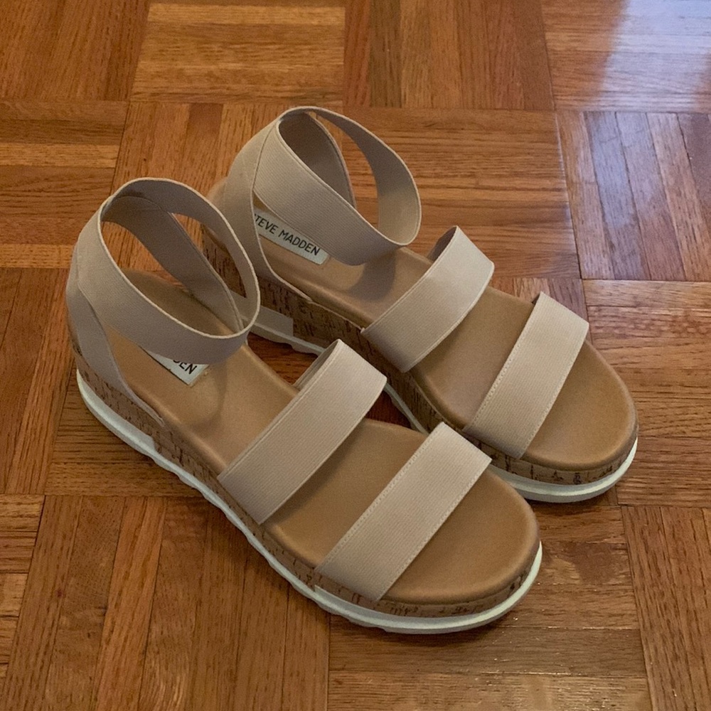 Steve Madden Bandi Elastic Cork Platform Wedge Sandals